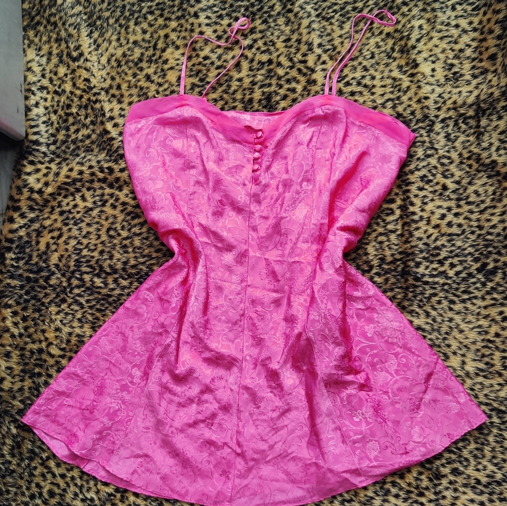 Valentine's Vintage Bubblegum Pink Babydoll Silk Slip Dress Nightie